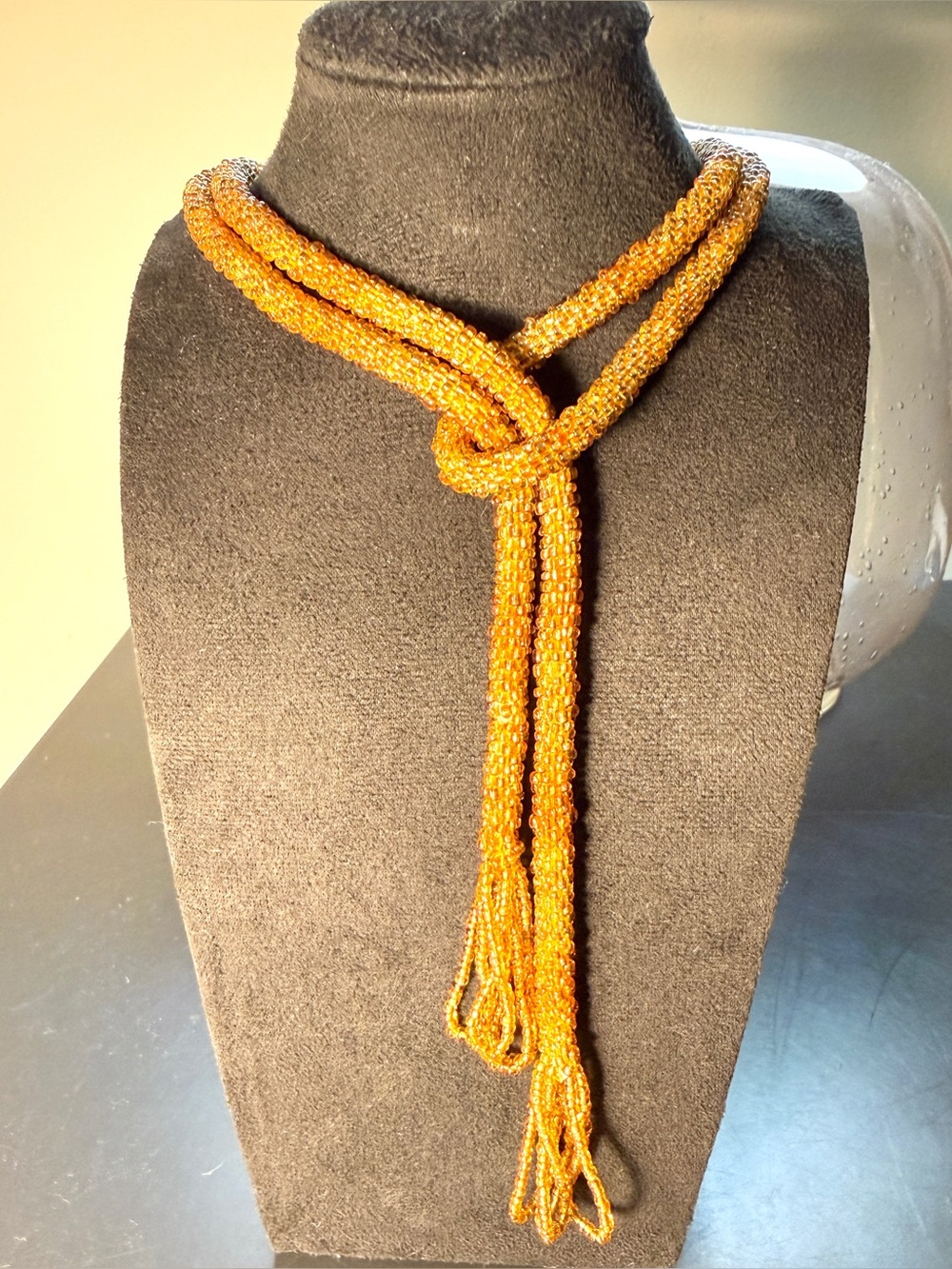 Rare Vintage Art Deco Golden Amber Beaded Flapper Necklace
